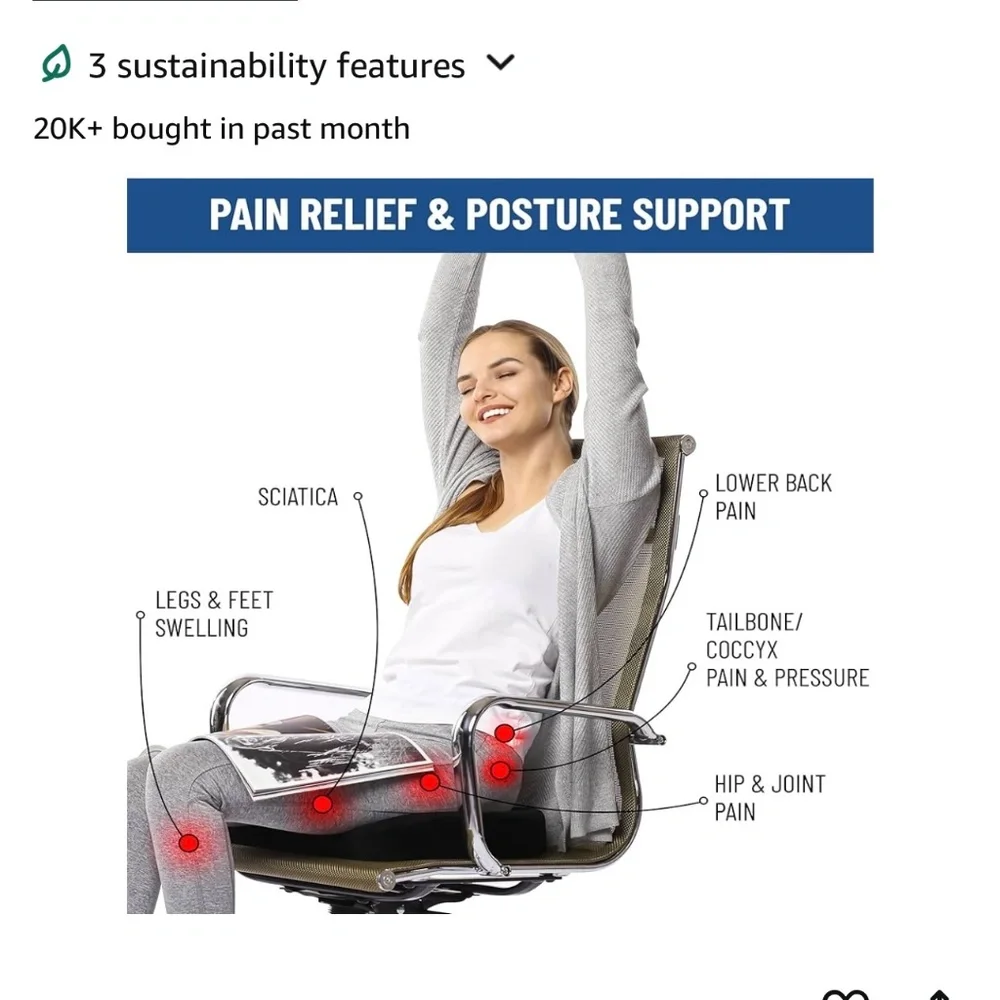 Xtreme Comforts Coccyx Orthopedic Seat Cushion Helps Back Pain Home Office Car - Picture 5 of 5